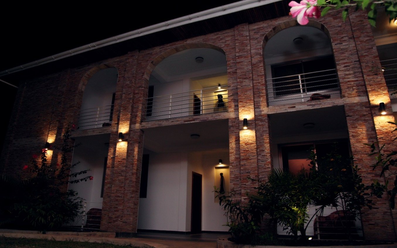 Courtyard rooms at night